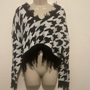 Just Polly Black & White Knit Crop Sweater.